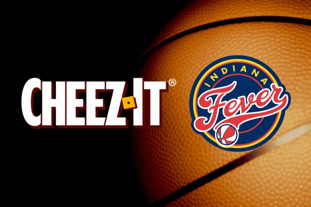 Cheez-It and Indiana Fever logos on a basketball background.