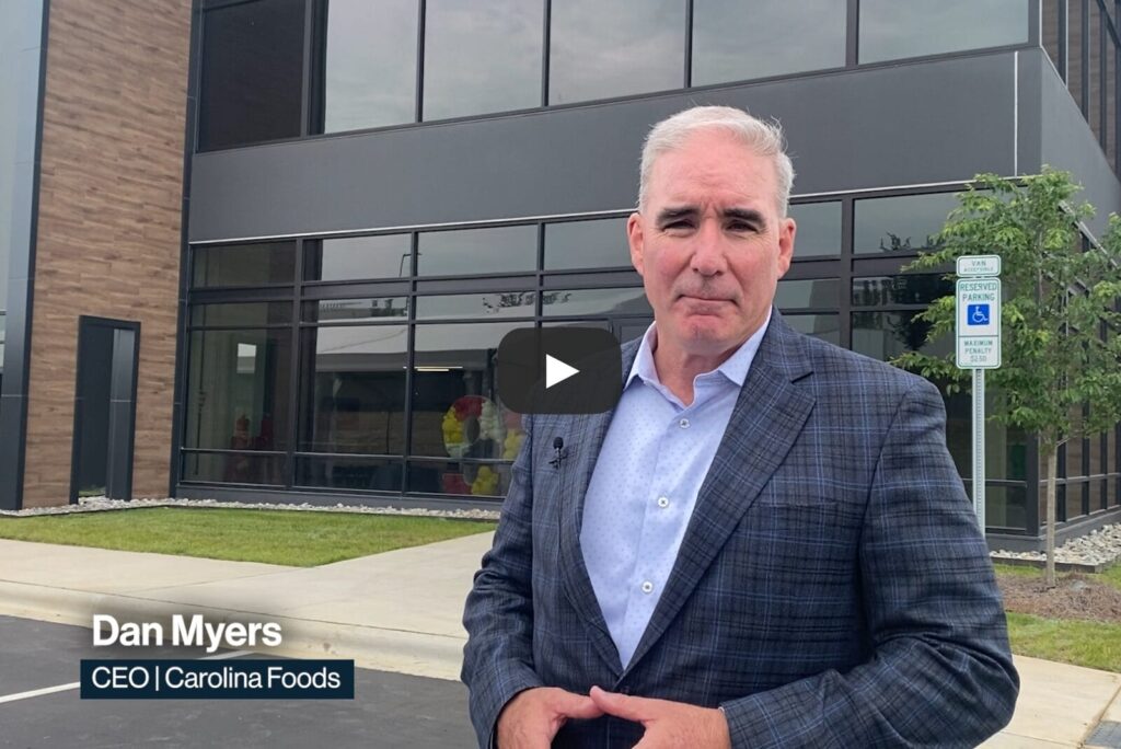 Dan Myers, CEO of Carolina Foods, stands outside the new baking facility in Pineville, NC.