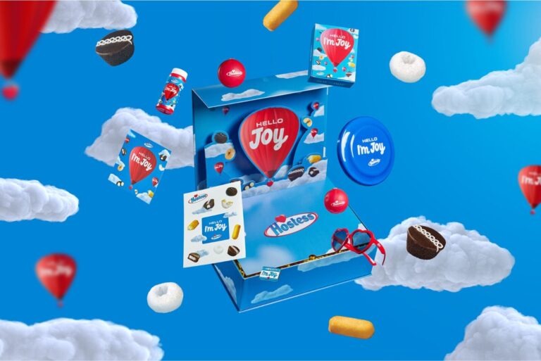 Hostess Joy Drop, box of Hostess snacks with a blue sky background