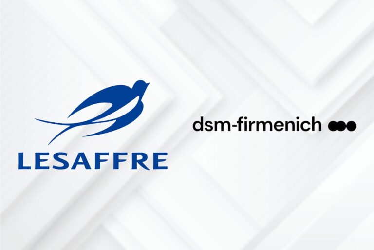 Lesaffree and dsm-firmenich logos on gradient white background.