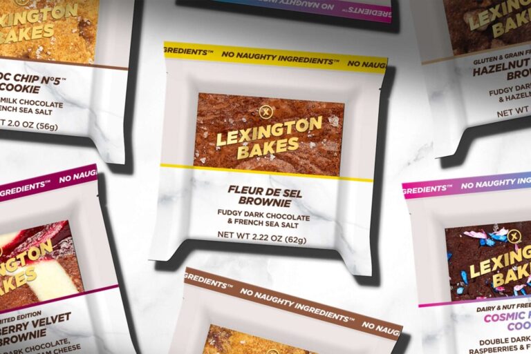 Lexington Bakes' cookies and brownies packages on gradient background.