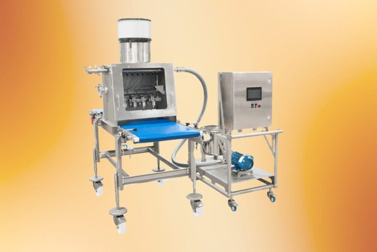The automated spraying system machine on gradient orange background.