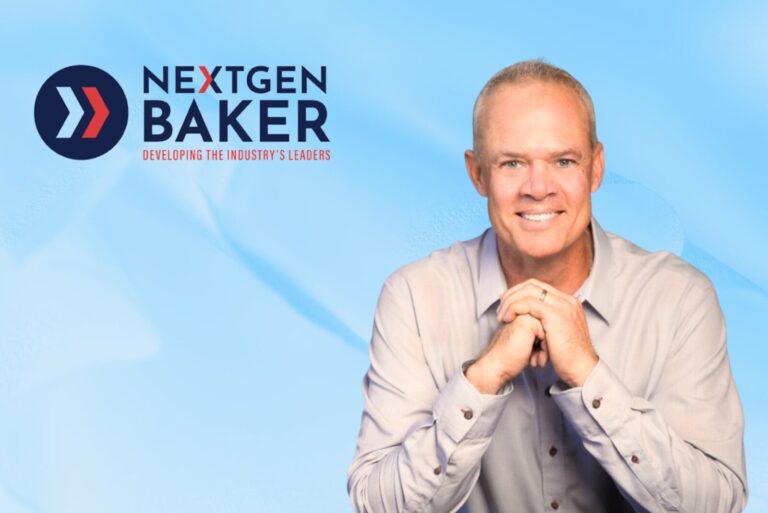 Headshot of Marc Koehler on blue background with NextGenBaker Leadership Forum logo.