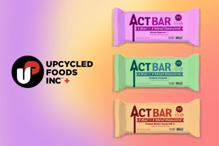 Upcycled Foods Act Bars against gradient background.