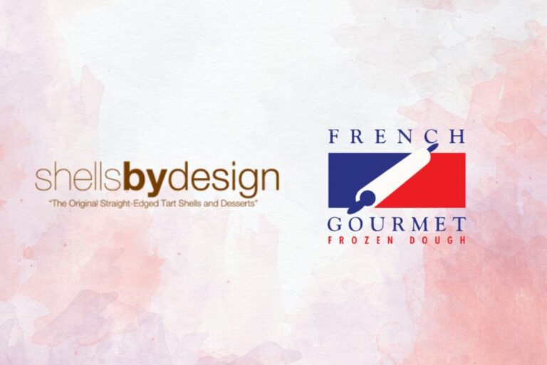 ShellsbyDesign and French Gourmet logos on light red and white background