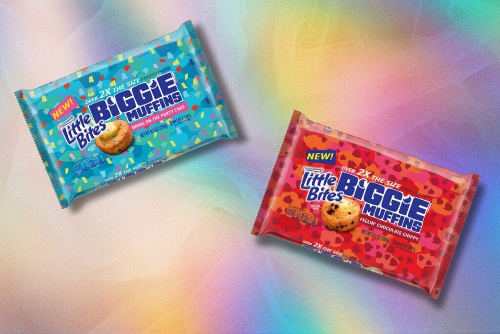 Package of Biggie Muffins on gradient background.