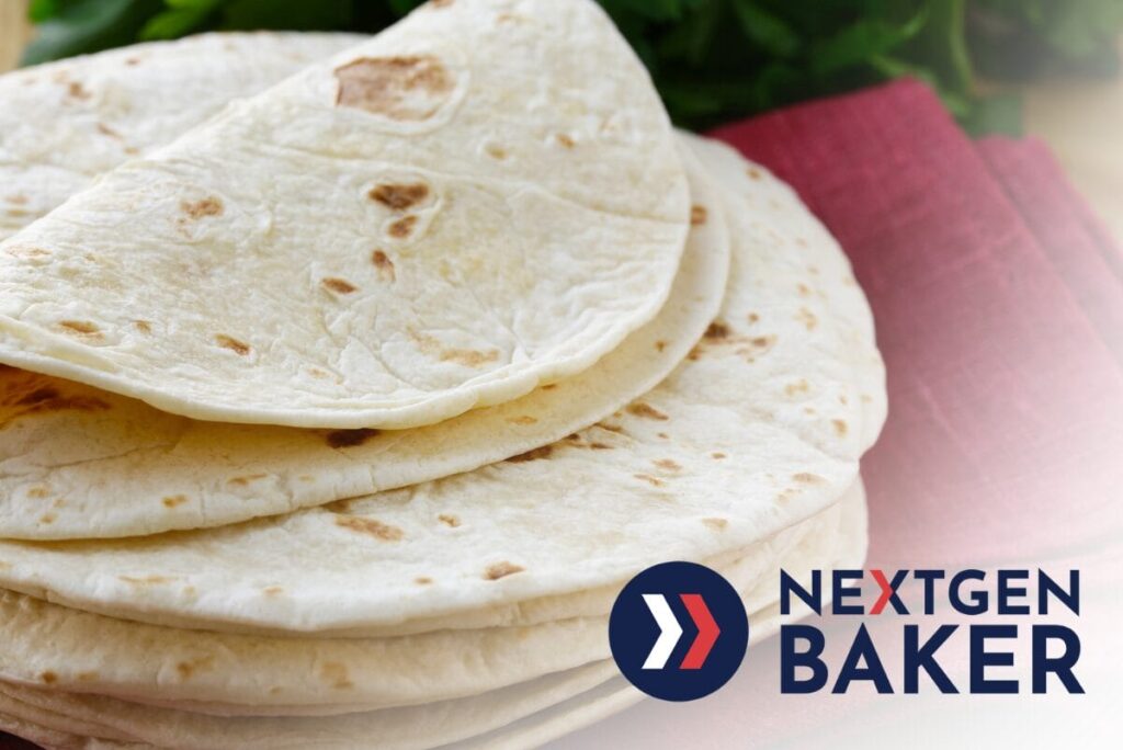 Tortillas on table with NextGenBaker logo in corner.