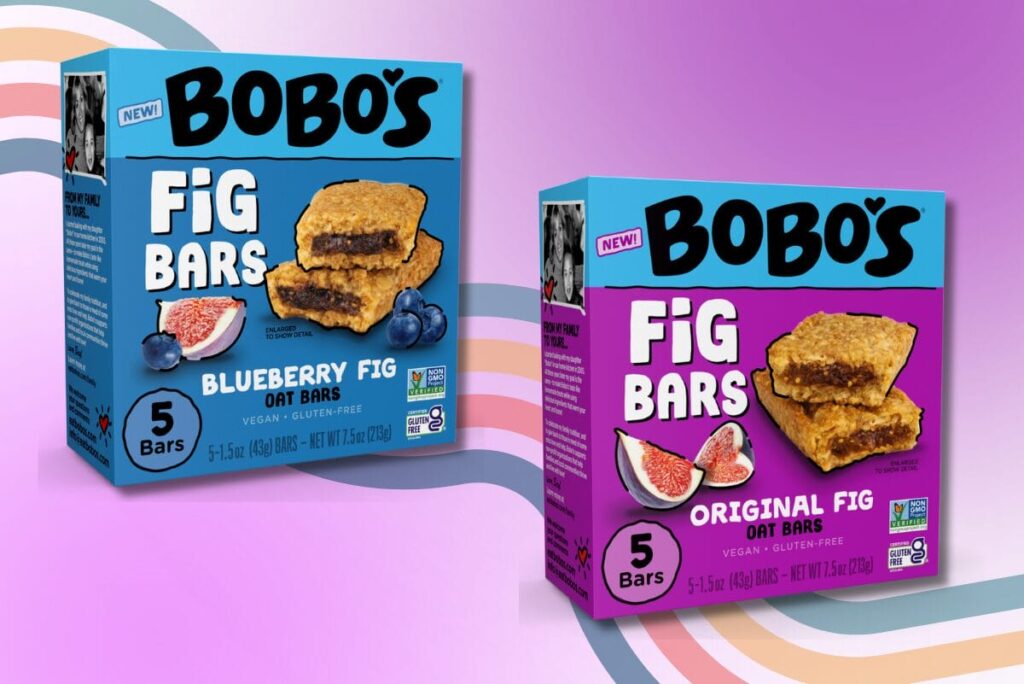 Boxes of Bobo's with gradient background.