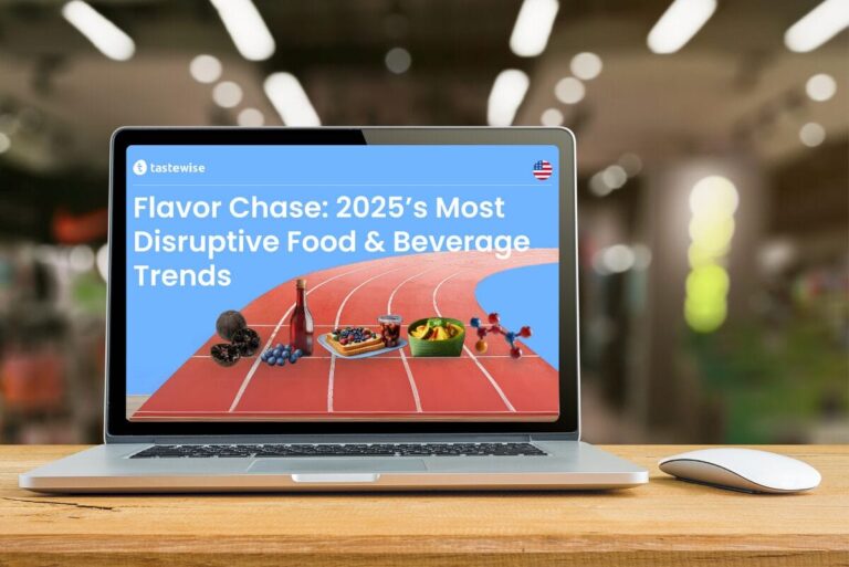 Tastewise 2024 trends report on laptop sitting on wooden countertop