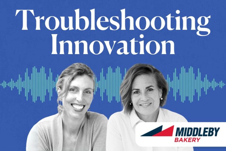 Headshots of Joanie Spencer and Markey Culver on blue background with the Troubleshooting Innovation logo.