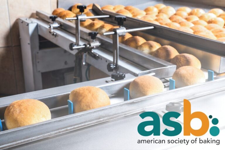 American Society of Baking logo over image of bread on manufacturing line