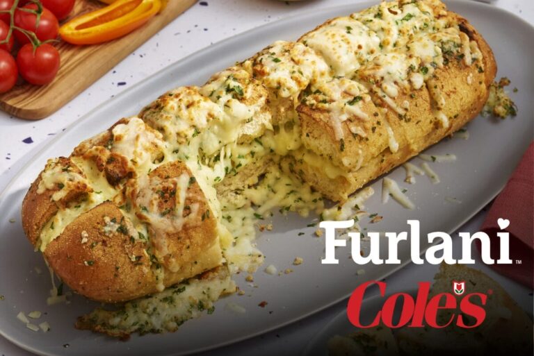 Cheesy garlic bread with Furlani's and Cole's logo