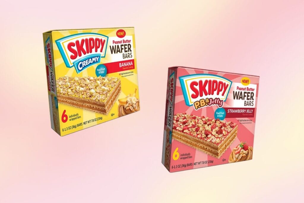 Skippy Wafer Bar boxes in banana and strawberry jelly flavors