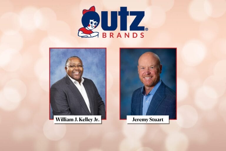 New leadership appointments announced for Utz Brands. Headshots of William J. Kelley Jr. and Jeremy Stuart