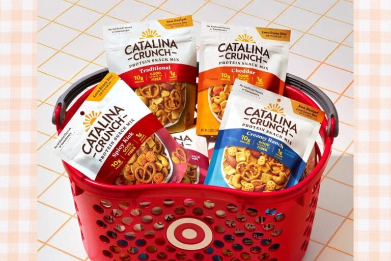 Catalina Crunch Protein Snack Mix pouches in red Target shopping basket