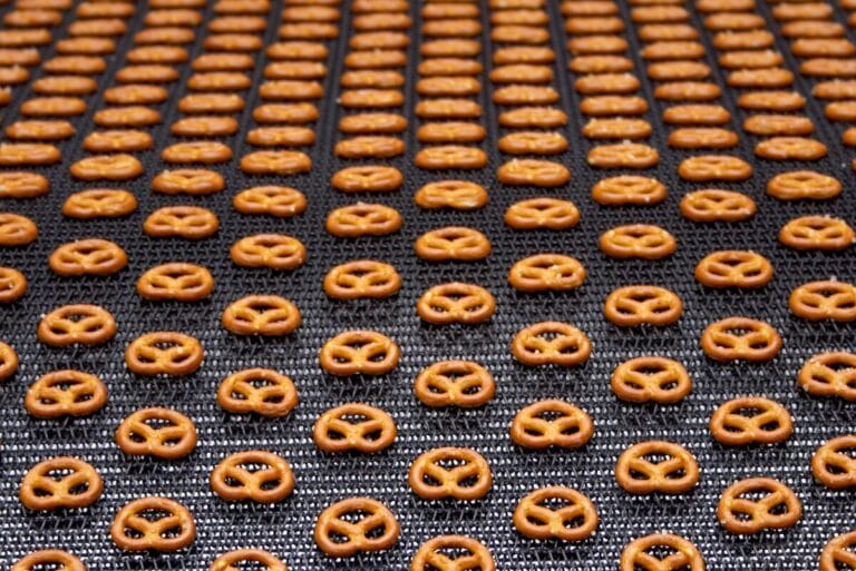 mini pretzels on production line