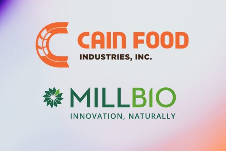 Cain Food Industries logo and Millbio logo over background