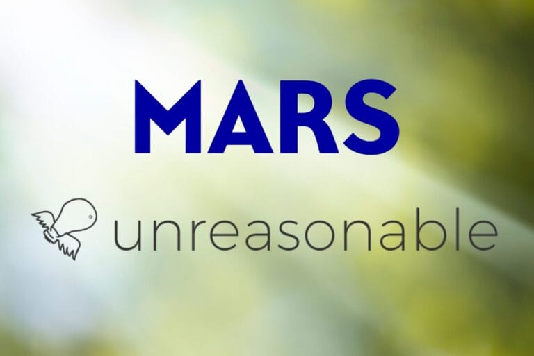 Mars and Unreasonable Group logos over gradient green background