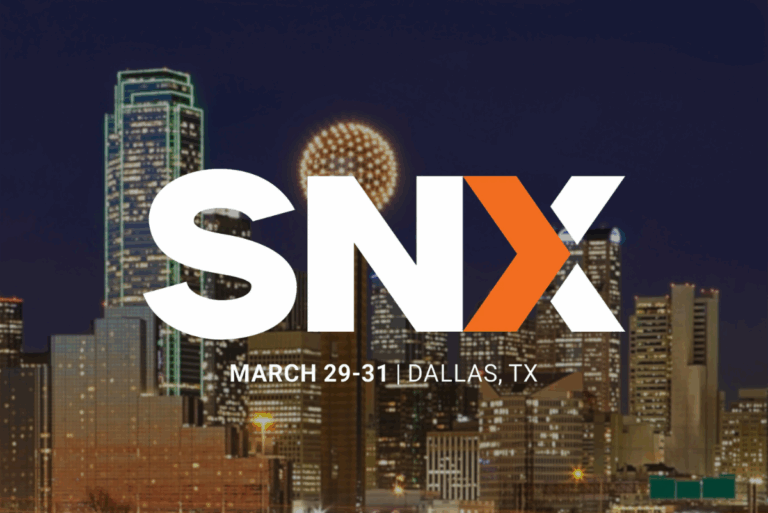 SNX 2026 logo over background of Dallas skyline