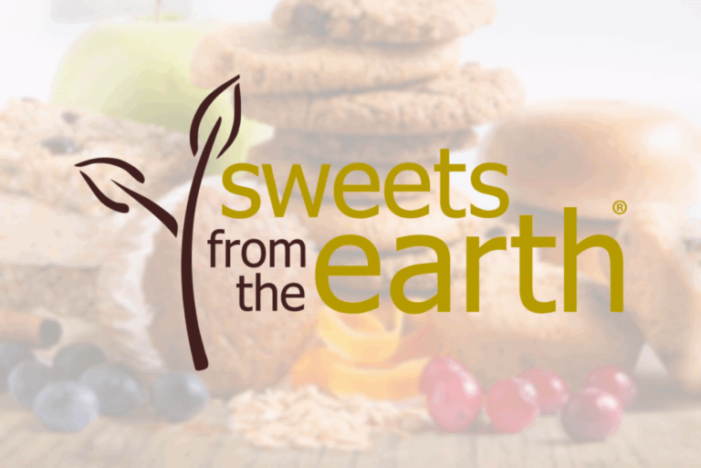 Sweets from the Earth logo over background of its allergy-friendly baked goods