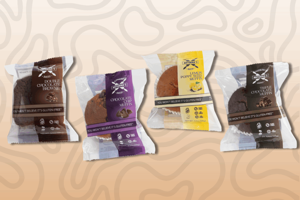Antonina’s Gluten-Free Bakery items on gradient background