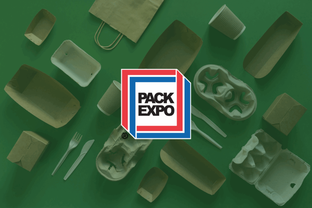 Sustainable packaging background with Pack Expo logo over it