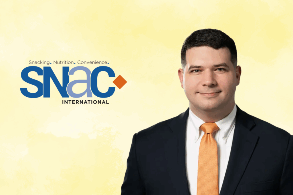 SNAC International logo and Matthew Grill image on yellow background