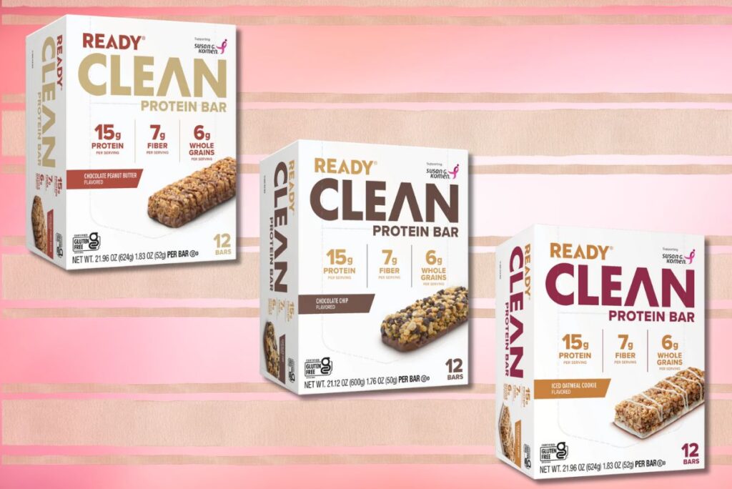 Ready's clean-label protein bars on background