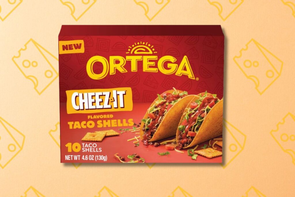Ortega Cheez-It Taco Shells on cheesy background