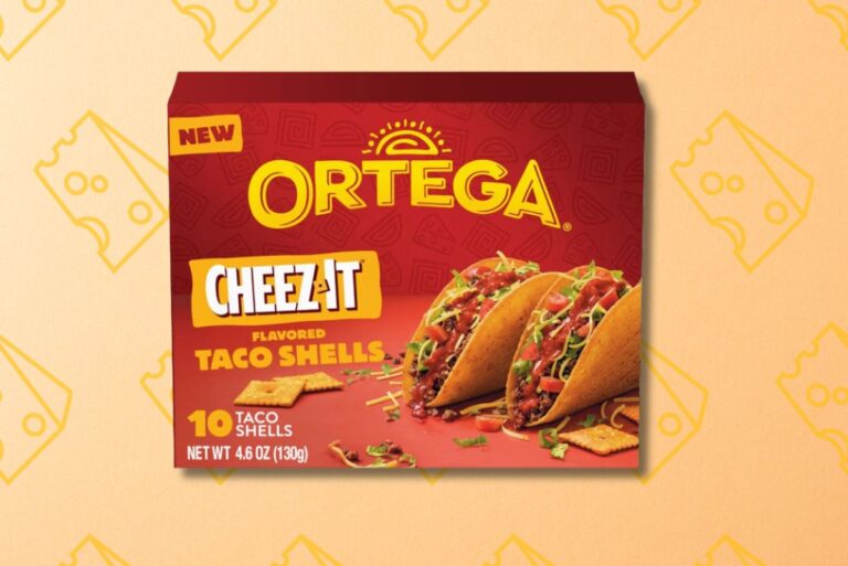 Ortega Cheez-It Taco Shells on cheesy background