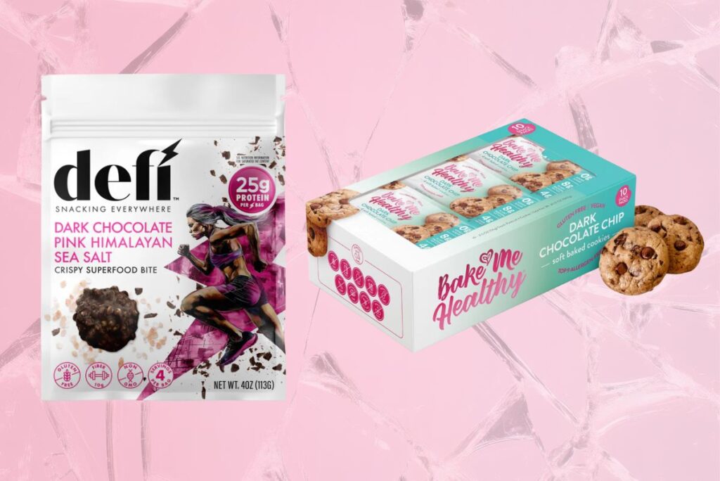 Bake Me Healthy and Defi Snacks products on background