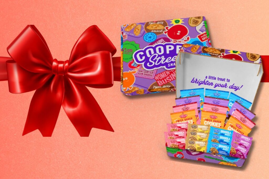 Cooper Street's Holiday Gift Box on red bow background