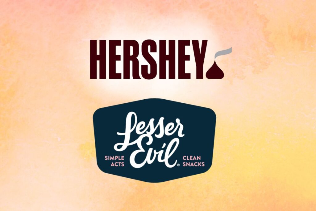 Hershey and LesserEvil logos over background
