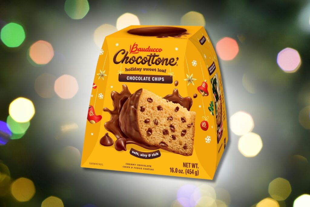 Bauducco's Chocolate-Forward Chocottone on holiday background
