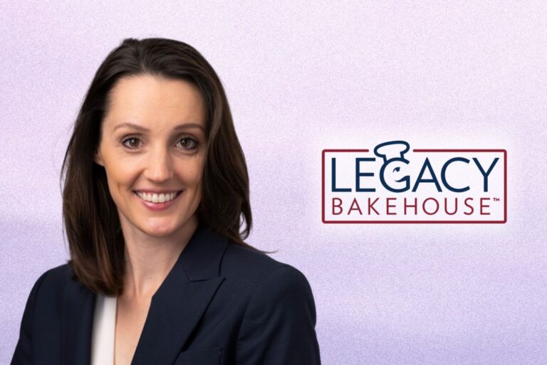 Lauren Davis, CFO of Legacy Bakehouse, with light purple background