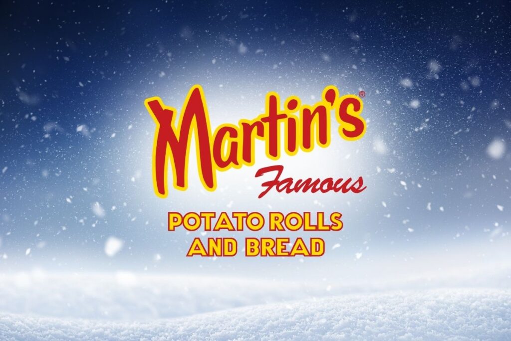 Martin's Famous Potato Bread and Rolls logo over blue winter background