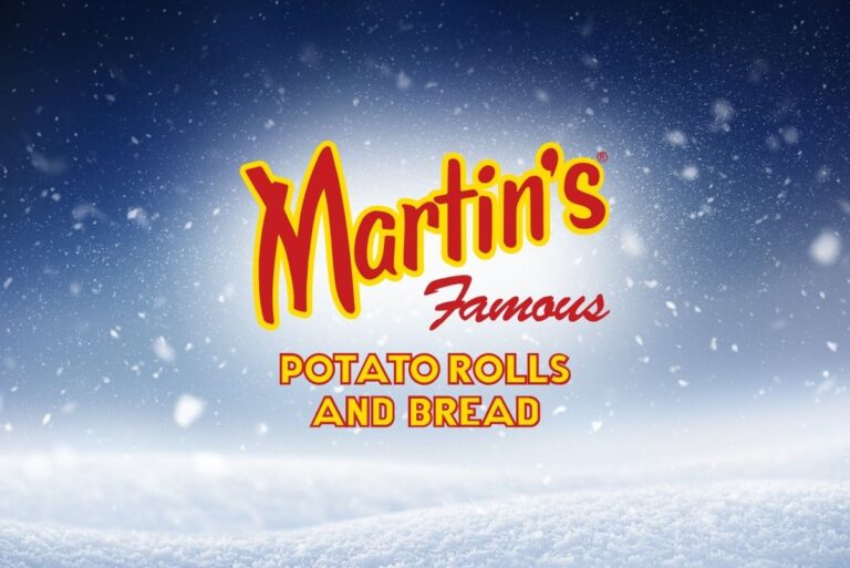Martin's Famous Potato Bread and Rolls logo over blue winter background