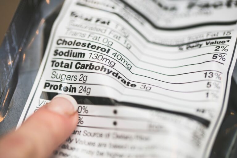 finger pointing at nutrition label