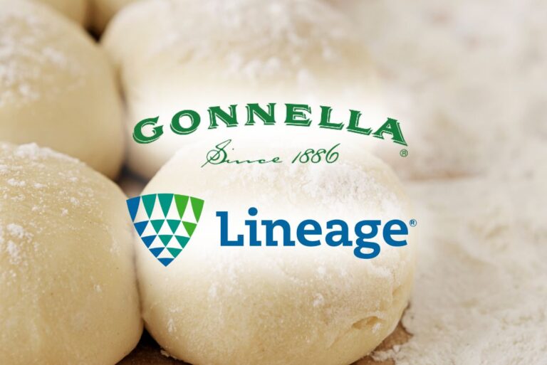 Gonnella Baking Co. logos and Lineage logos over frozen dough background
