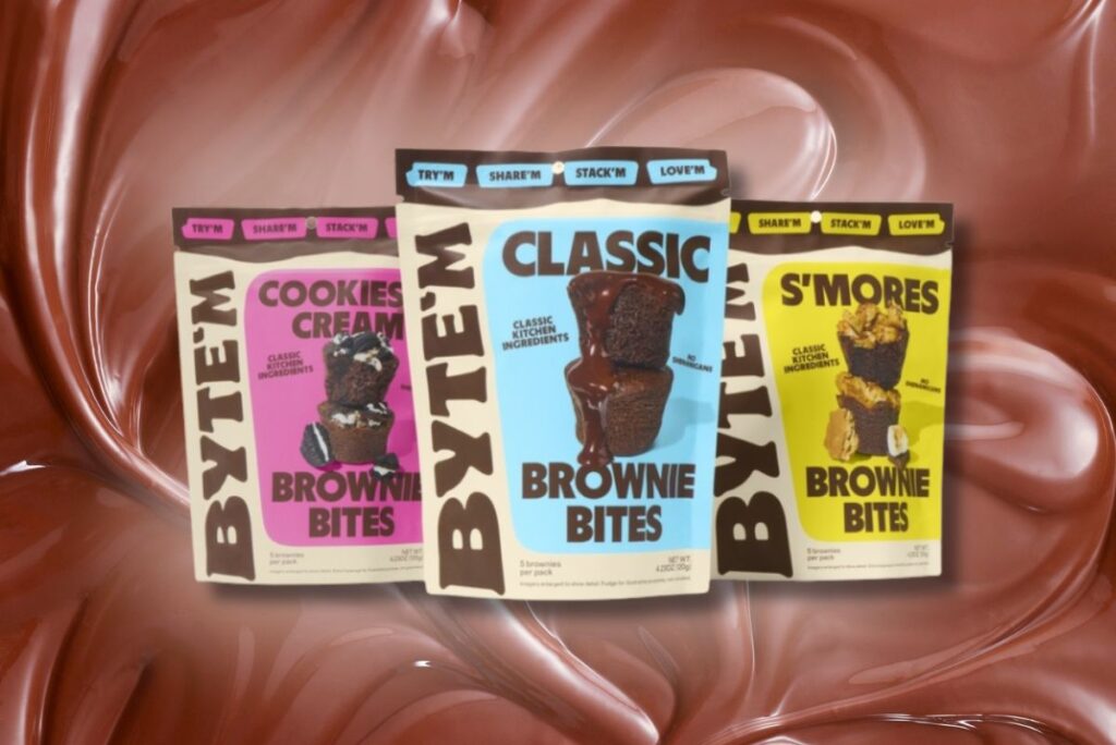 Byte’m Brownie Bites on fudge-themed background