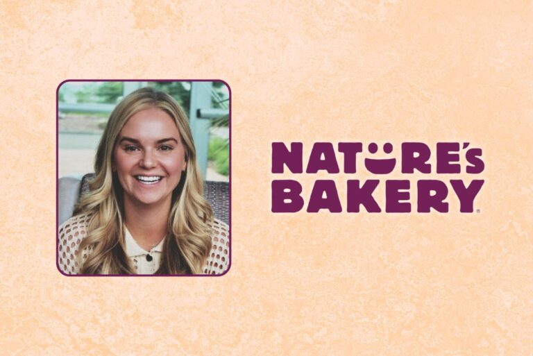 Lauren Spear and Nature's Bakery Logo on light orange background