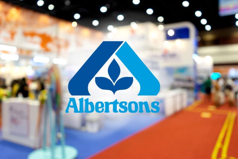 Albertsons Cos. logo over new product tradeshow background