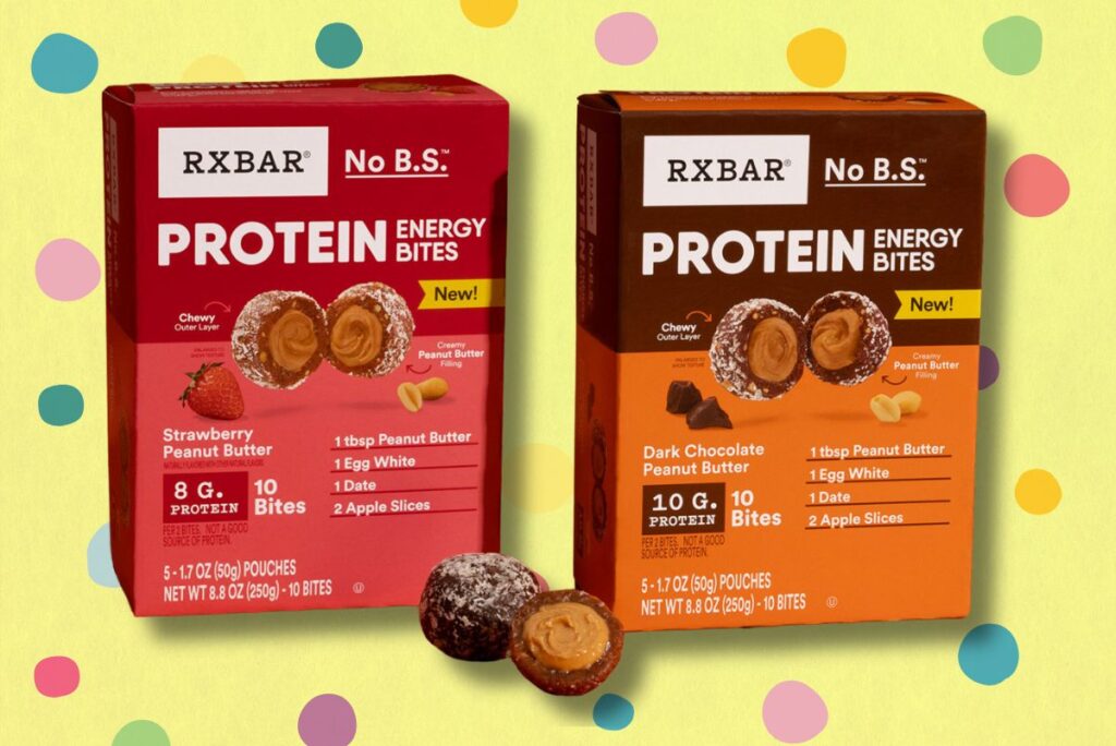 RXBAR's newest snack bites on background