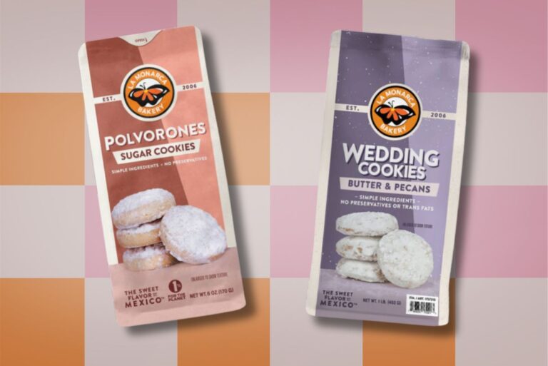 La Monarca's polvorones and wedding cookies on holiday themed background