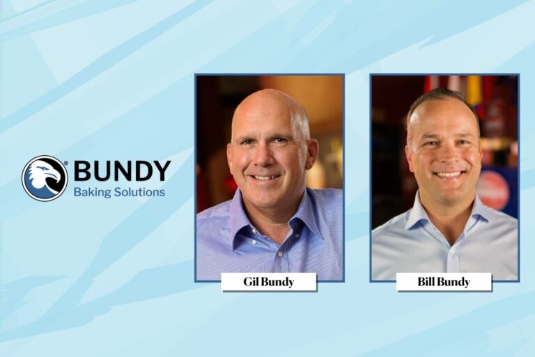 Bundy Baking Solutions logo with headshots of Gil Bundy and Bill Bundy over light blue background