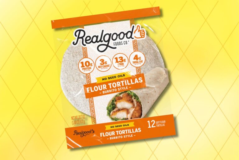 Real Good Foods' high-protein tortilla on background