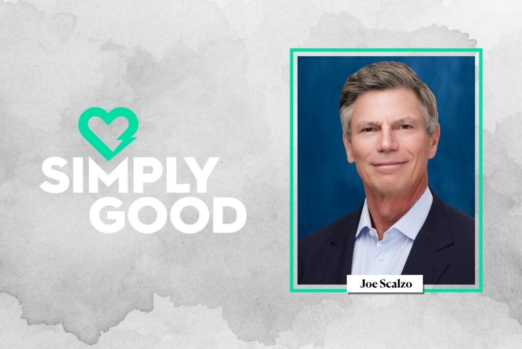 Simply Good Foods logo next to headshot of Joe Scalzo, president and CEO