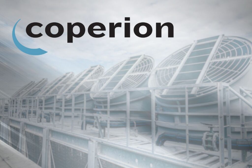 Coperion logo over an industrial plant ventilation system