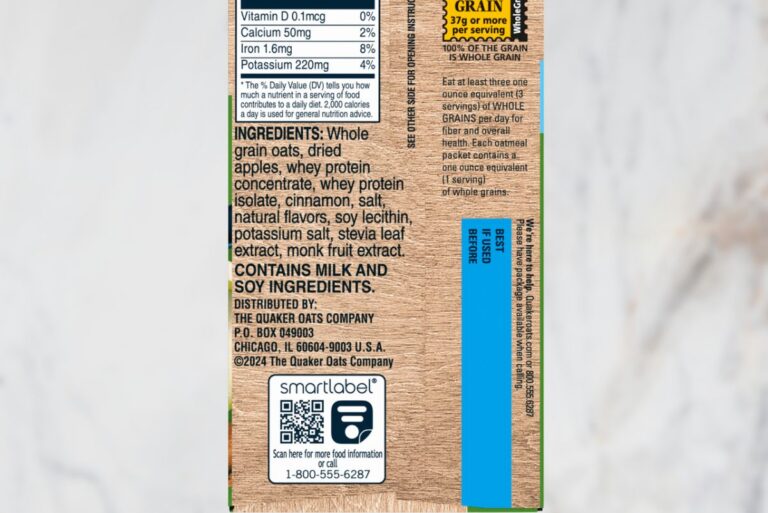 nutrition facts panel with allergens labeled
