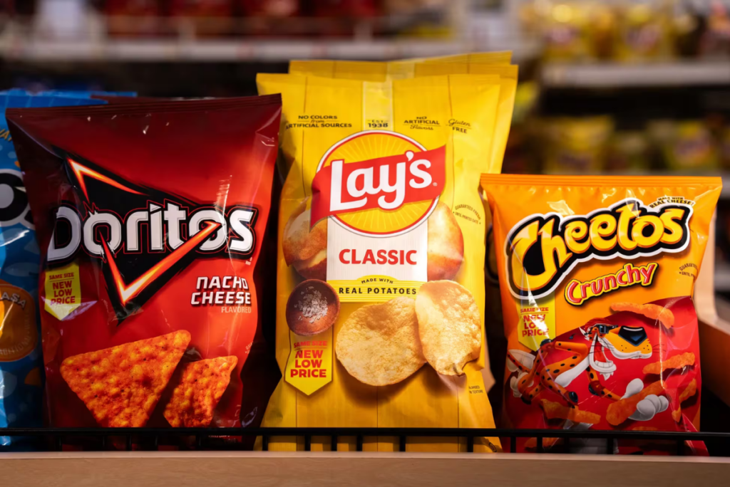 Bags of Doritos, Lays and Cheetos